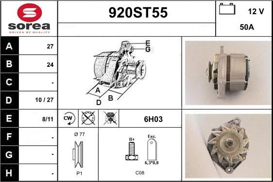 STARTCAR 920ST55 - Alternator www.autospares.lv