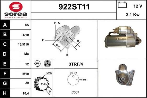 STARTCAR 922ST11 - Starter www.autospares.lv