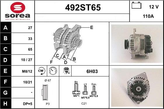 STARTCAR 492ST65 - Ģenerators autospares.lv