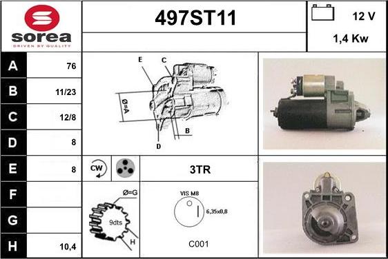 STARTCAR 497ST11 - Starter www.autospares.lv