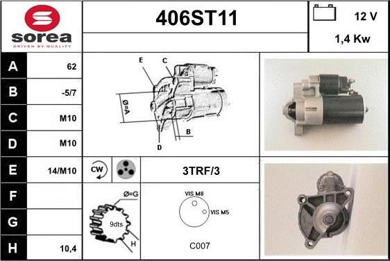 STARTCAR 406ST11 - Starteris www.autospares.lv