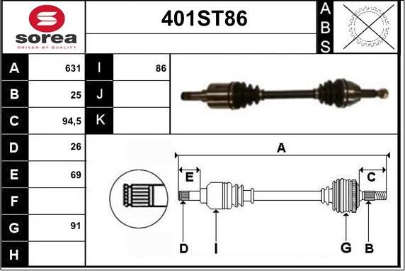 STARTCAR 401ST86 - Piedziņas vārpsta www.autospares.lv