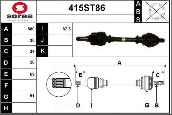 STARTCAR 415ST86 - Piedziņas vārpsta www.autospares.lv