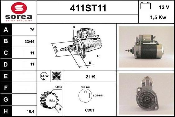 STARTCAR 411ST11 - Starteris www.autospares.lv