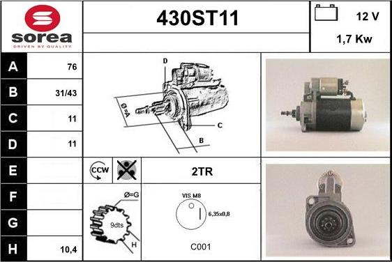 STARTCAR 430ST11 - Starteris www.autospares.lv