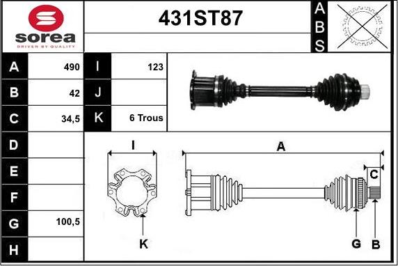 STARTCAR 431ST87 - Piedziņas vārpsta autospares.lv