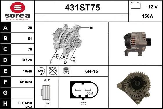 STARTCAR 431ST75 - Ģenerators autospares.lv