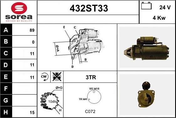 STARTCAR 432ST33 - Starter www.autospares.lv