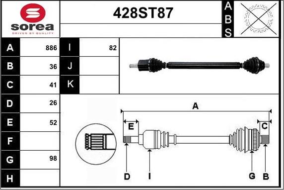 STARTCAR 428ST87 - Piedziņas vārpsta www.autospares.lv