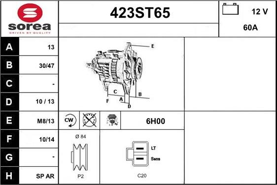 STARTCAR 423ST65 - Генератор www.autospares.lv