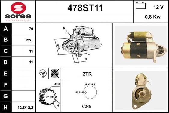 STARTCAR 478ST11 - Starter www.autospares.lv