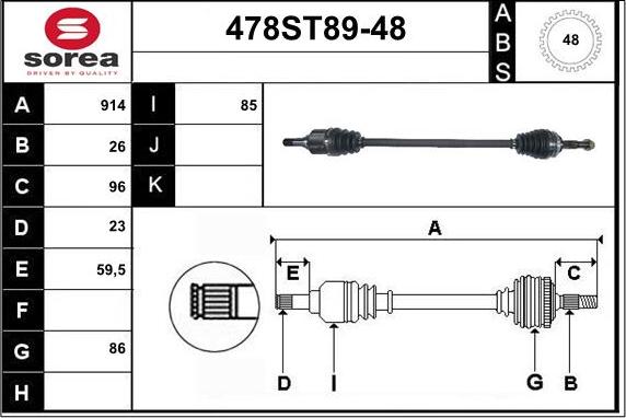 STARTCAR 478ST89-48 - Piedziņas vārpsta www.autospares.lv