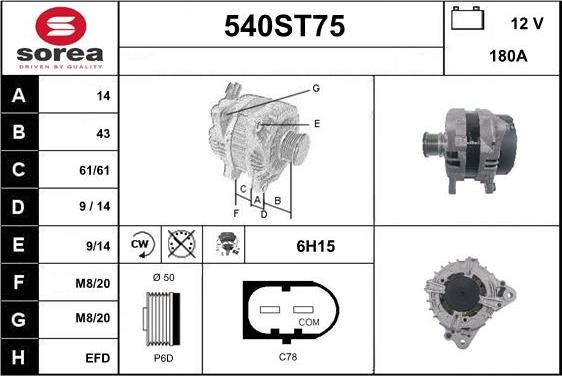 STARTCAR 540ST75 - Alternator www.autospares.lv