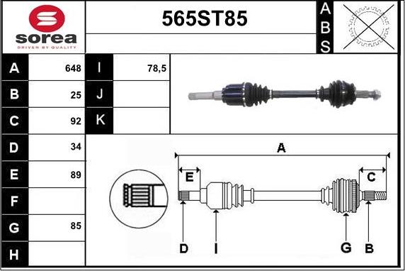 STARTCAR 565ST85 - Piedziņas vārpsta autospares.lv