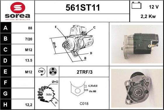 STARTCAR 561ST11 - Стартер www.autospares.lv