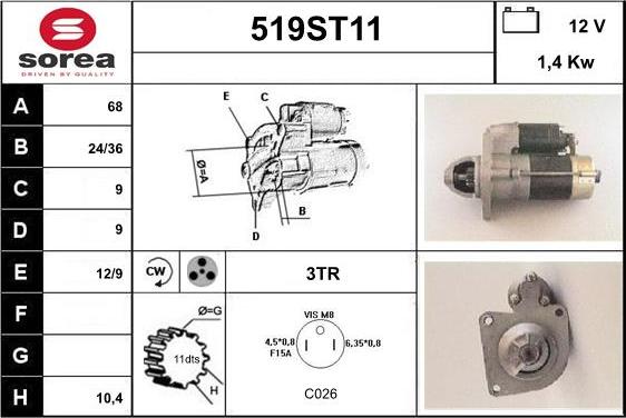 STARTCAR 519ST11 - Starteris autospares.lv