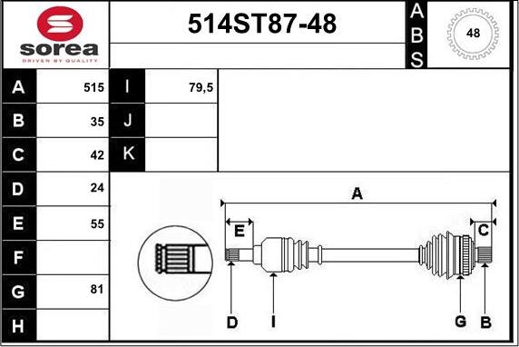 STARTCAR 514ST87-48 - Piedziņas vārpsta www.autospares.lv