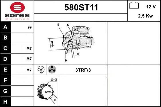 STARTCAR 580ST11 - Starteris autospares.lv