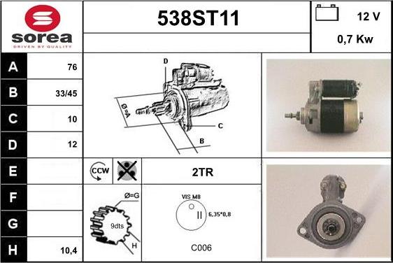 STARTCAR 538ST11 - Starteris www.autospares.lv