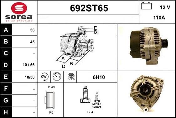 STARTCAR 692ST65 - Ģenerators autospares.lv