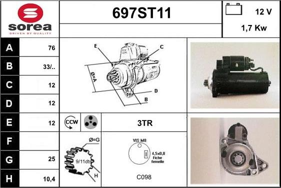 STARTCAR 697ST11 - Starteris autospares.lv