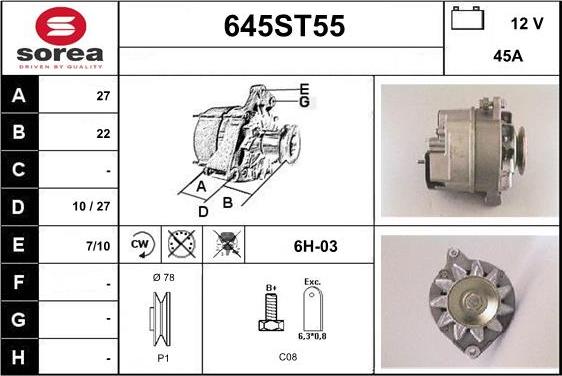 STARTCAR 645ST55 - Alternator www.autospares.lv