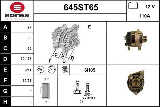 STARTCAR 645ST65 - Alternator www.autospares.lv