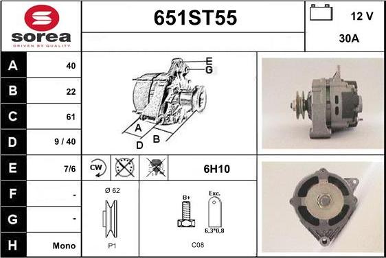 STARTCAR 651ST55 - Alternator www.autospares.lv