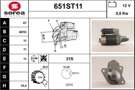 STARTCAR 651ST11 - Starteris www.autospares.lv