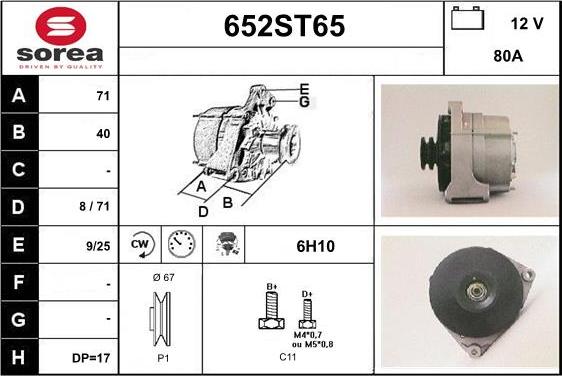 STARTCAR 652ST65 - Генератор www.autospares.lv