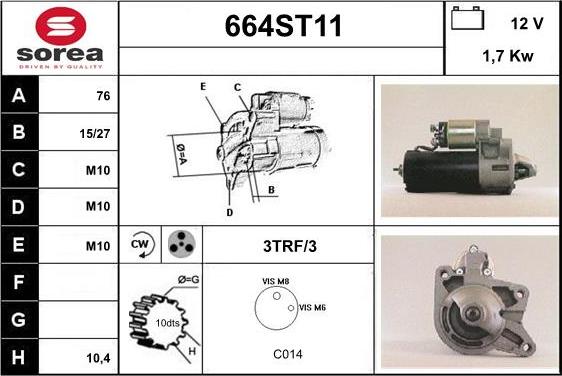 STARTCAR 664ST11 - Starter www.autospares.lv