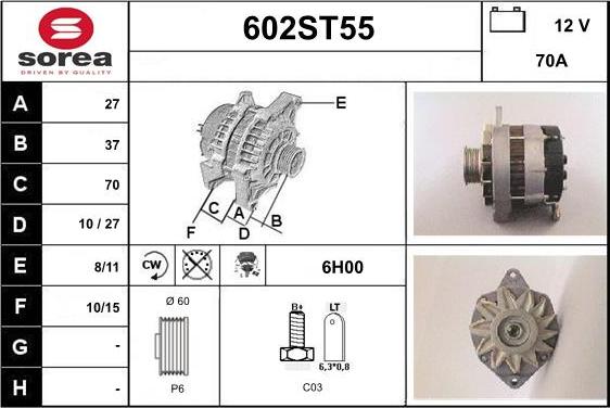 STARTCAR 602ST55 - Alternator www.autospares.lv