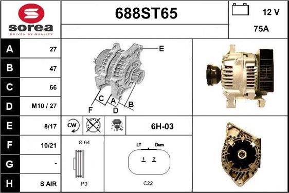 STARTCAR 688ST65 - Генератор www.autospares.lv