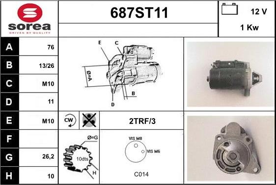 STARTCAR 687ST11 - Starter www.autospares.lv