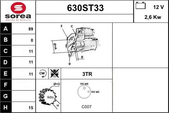 STARTCAR 630ST33 - Starter www.autospares.lv