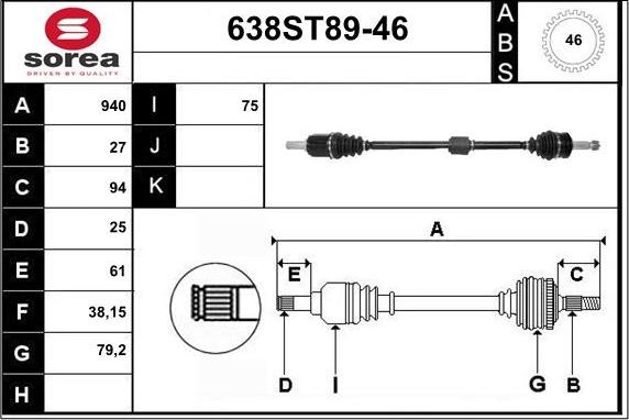 STARTCAR 638ST89-46 - Приводной вал www.autospares.lv