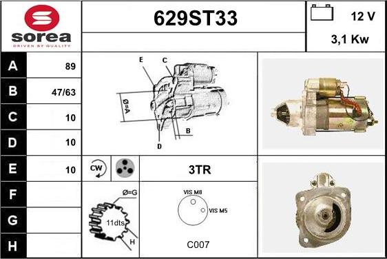 STARTCAR 629ST33 - Starter www.autospares.lv