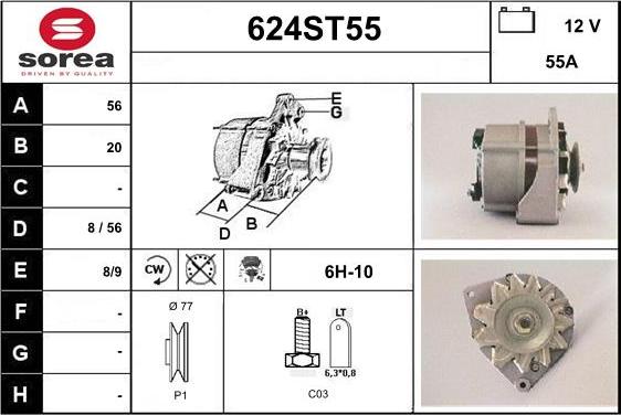 STARTCAR 624ST55 - Ģenerators autospares.lv