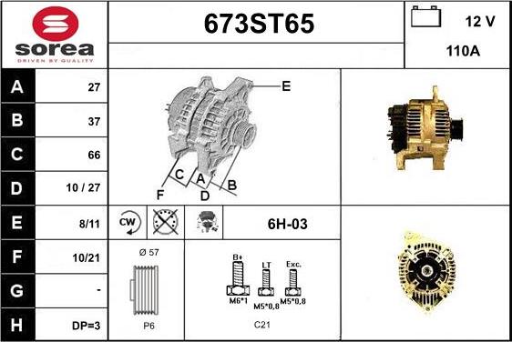 STARTCAR 673ST65 - Alternator www.autospares.lv