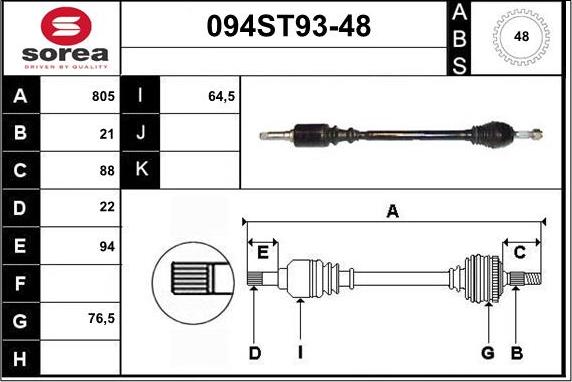 STARTCAR 094ST93-48 - Piedziņas vārpsta www.autospares.lv