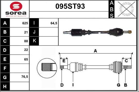 STARTCAR 095ST93 - Piedziņas vārpsta www.autospares.lv