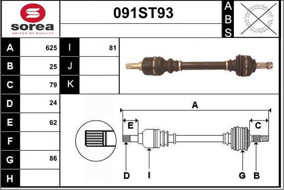 STARTCAR 091ST93 - Piedziņas vārpsta www.autospares.lv