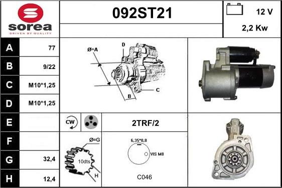 STARTCAR 092ST21 - Starteris www.autospares.lv