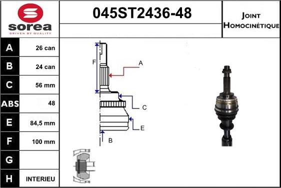 STARTCAR 045ST2436-48 - Šarnīru komplekts, Piedziņas vārpsta autospares.lv