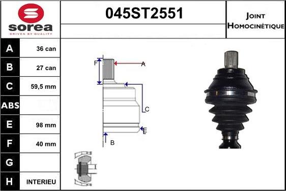 STARTCAR 045ST2551 - Šarnīru komplekts, Piedziņas vārpsta www.autospares.lv