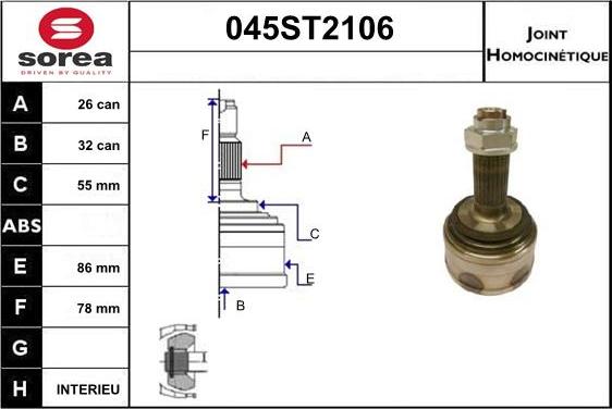 STARTCAR 045ST2106 - Šarnīru komplekts, Piedziņas vārpsta www.autospares.lv