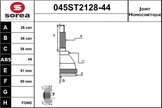 STARTCAR 045ST2128-44 - Šarnīru komplekts, Piedziņas vārpsta autospares.lv