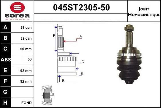 STARTCAR 045ST2305-50 - Šarnīru komplekts, Piedziņas vārpsta www.autospares.lv