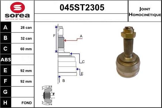 STARTCAR 045ST2305 - Šarnīru komplekts, Piedziņas vārpsta www.autospares.lv