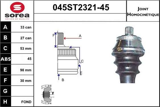 STARTCAR 045ST2321-45 - Šarnīru komplekts, Piedziņas vārpsta www.autospares.lv